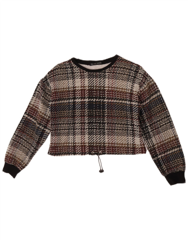 Zara Womens Trafaluc Long Sleeve Crop Top UK 10 Small Multicoloured Check
