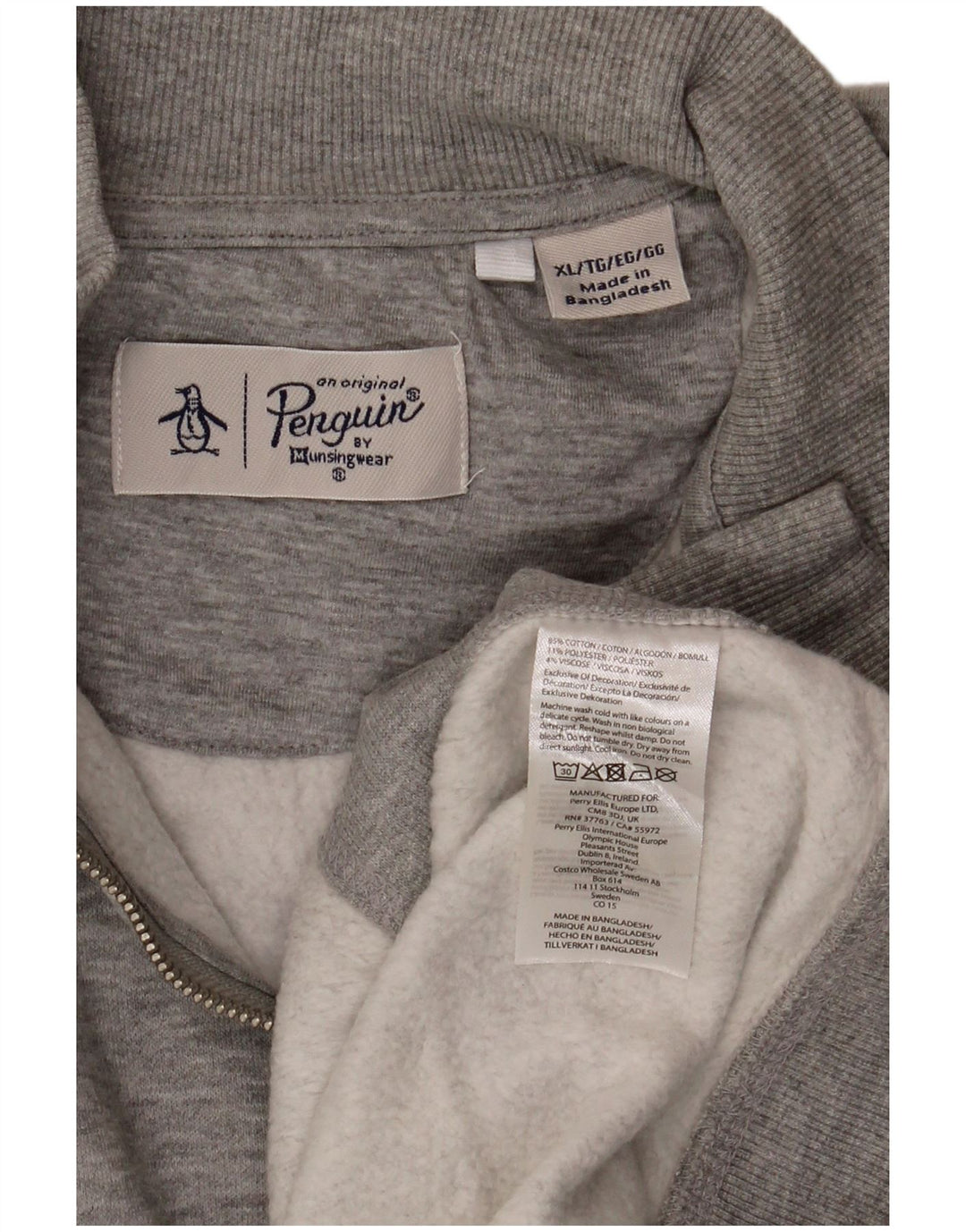 Penguin Mens Zip Neck Sweatshirt Jumper XL Grey Cotton
