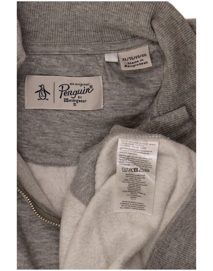 Penguin Mens Zip Neck Sweatshirt Jumper XL Grey Cotton