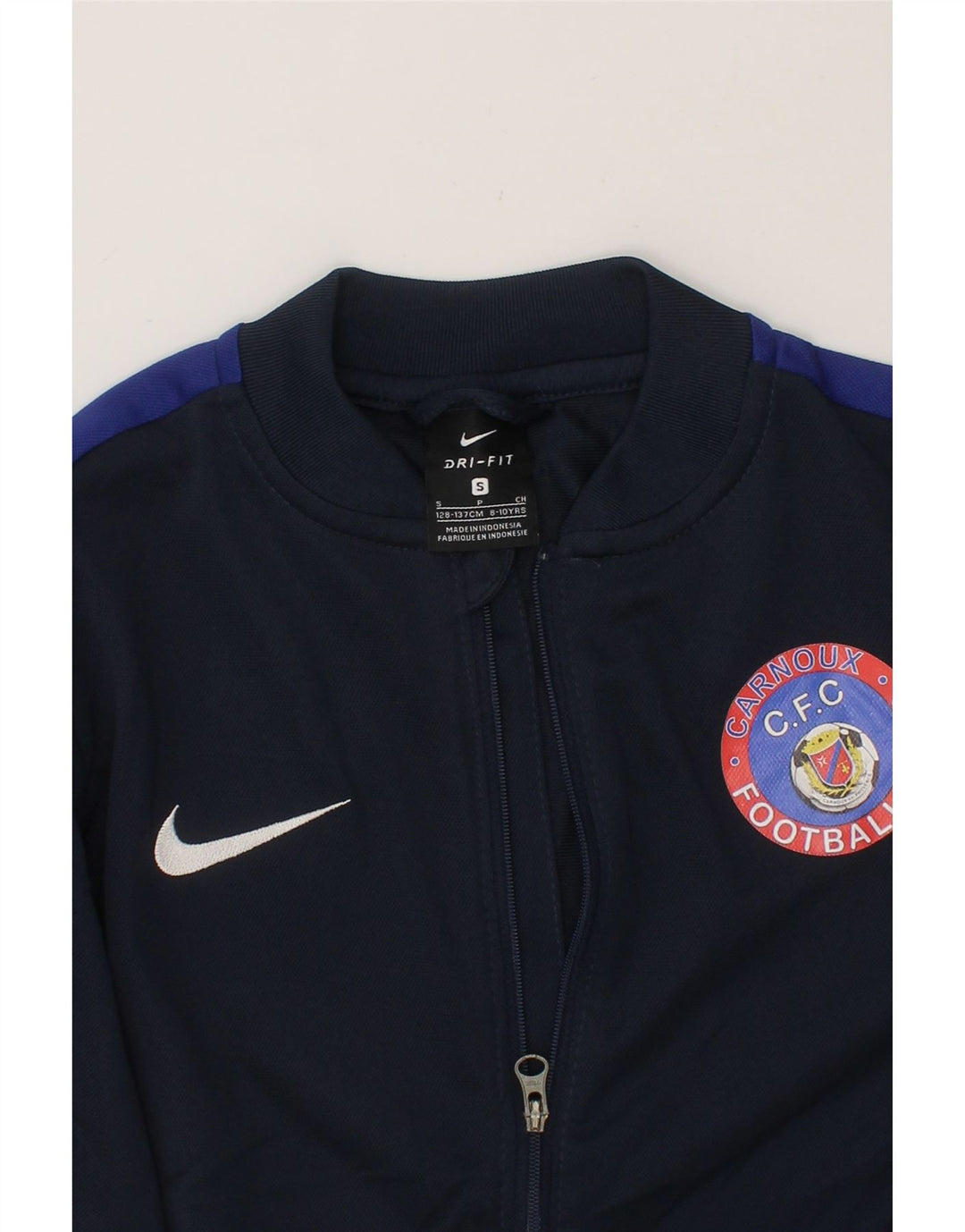 NIKE Boys Dri Fit Tracksuit Top Jacket 8-9 Years Small Navy Blue Polyester Vintage Nike and Second-Hand Nike from Messina Hembry 