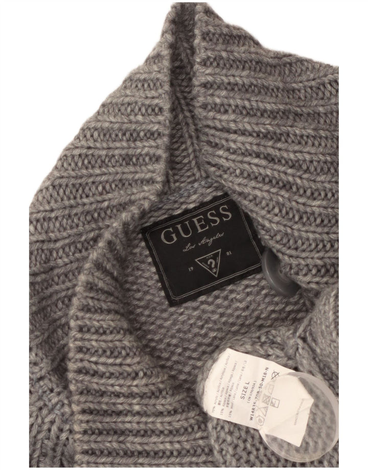 Guess Womens 1/2 Sleeve Cardigan Sweater UK 14 Large Grey Acrylic