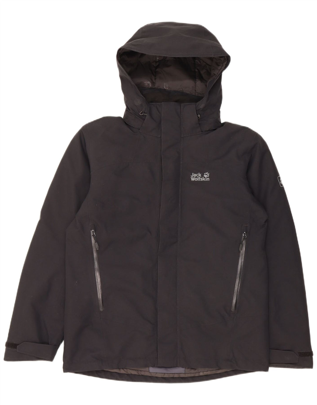 Jack Wolfskin Mens Hooded Windbreaker Jacket UK 34 Small Black Polyester