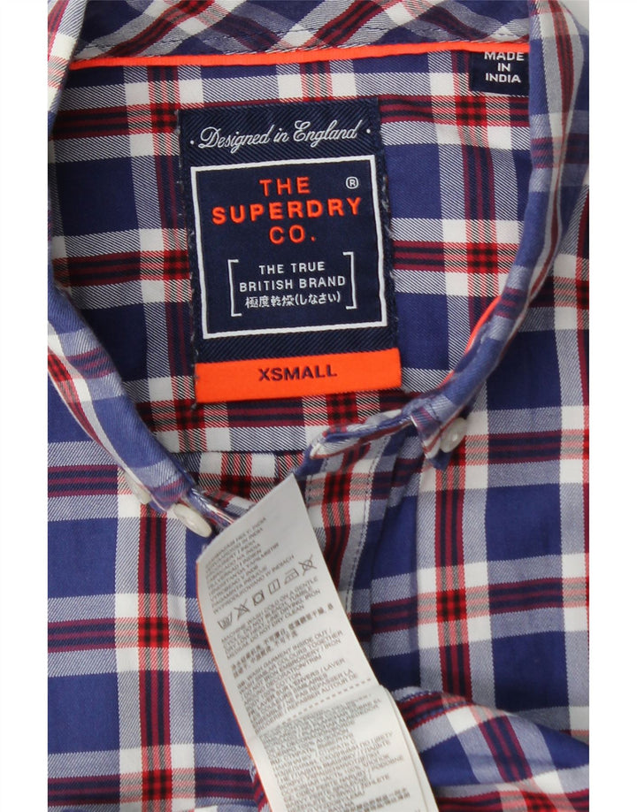 SUPERDRY Mens Flannel Shirt XS Navy Blue Check Cotton