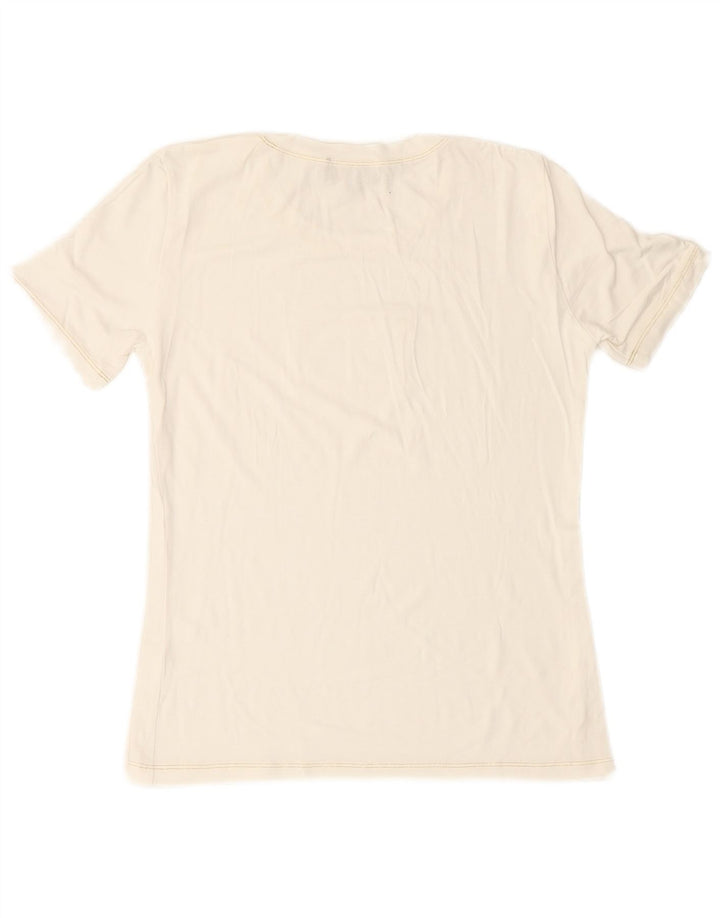 LUISA SPAGNOLI Womens Graphic T-Shirt Top UK 14 Medium White Viscose