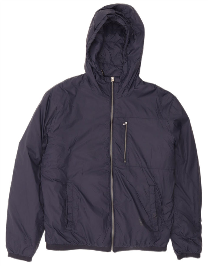 Zara Mens Hooded Padded Jacket UK 38 Medium Navy Blue Nylon