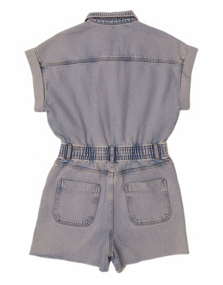 Zara Womens Denim Playsuit UK 14 Medium Blue Cotton