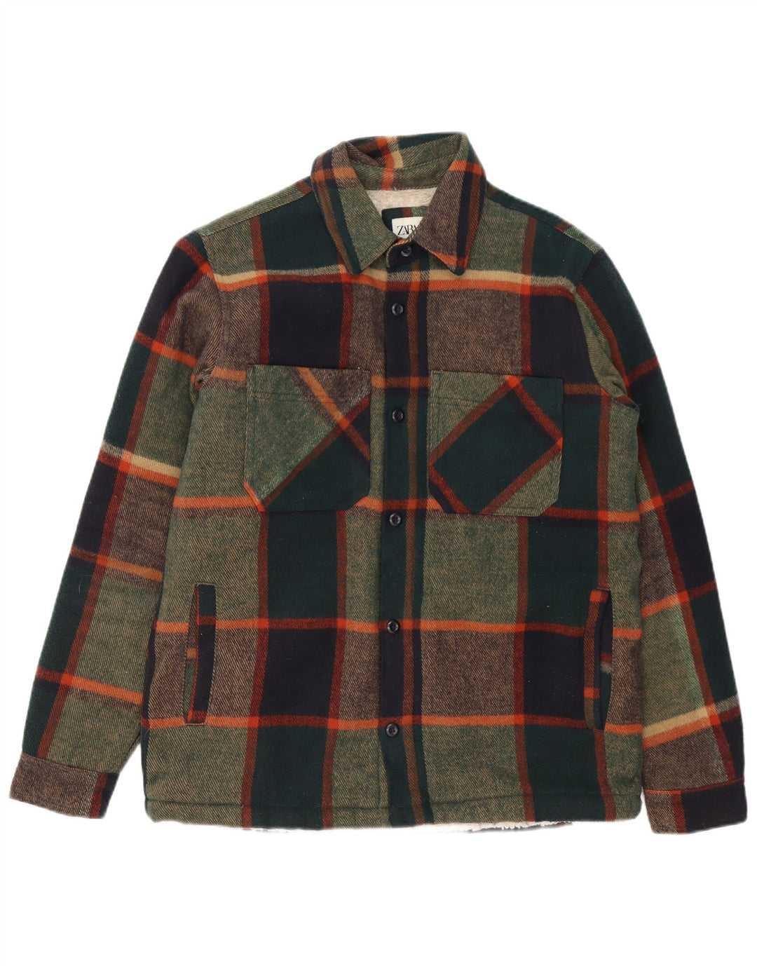 ZARA Mens Relaxed Fit Lumberjack Flannel Shirt Large Green Check Polyester