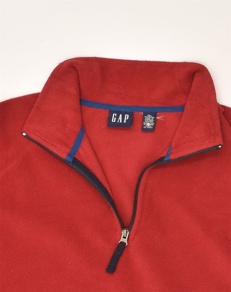 GAP Mens Zip Neck Fleece Jumper Large Red Colourblock Polyester | Vintage Gap | Thrift | Second-Hand Gap | Used Clothing | Messina Hembry 