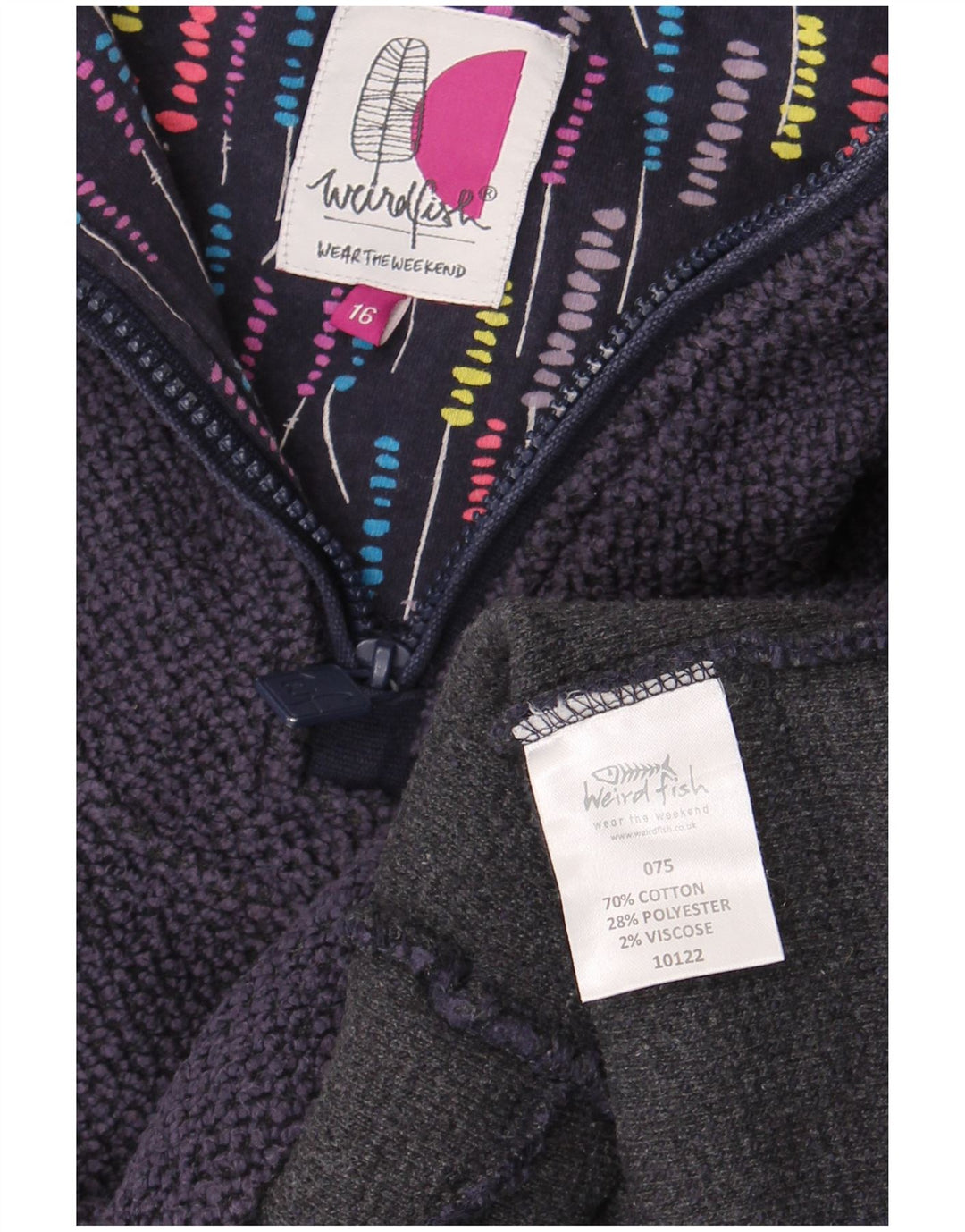 Weird Fish Womens Zip Neck Sweatshirt Jumper UK 16 Large Navy Blue Cotton