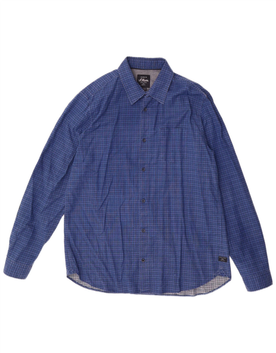 S.Oliver Mens Shirt XL Blue Check Cotton