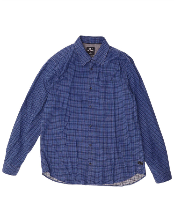 S.Oliver Mens Shirt XL Blue Check Cotton