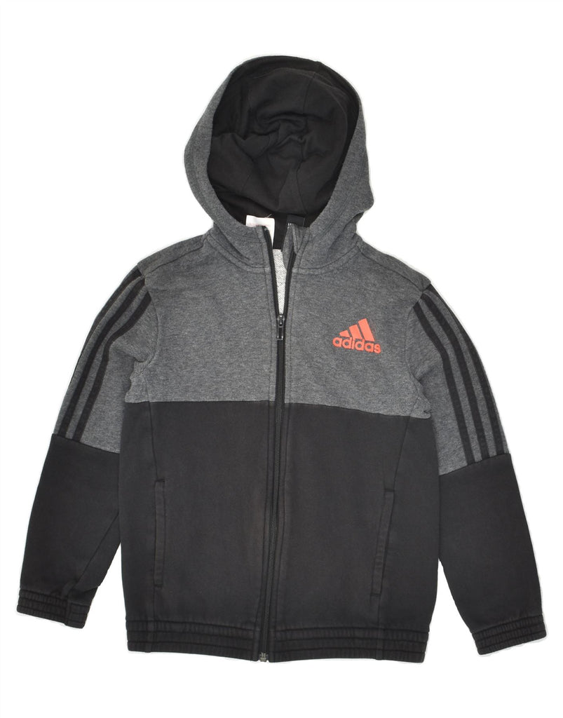 ADIDAS Boys Zip Hoodie Sweater 9-10 Years Grey Colourblock Cotton | Vintage Adidas | Thrift | Second-Hand Adidas | Used Clothing | Messina Hembry 