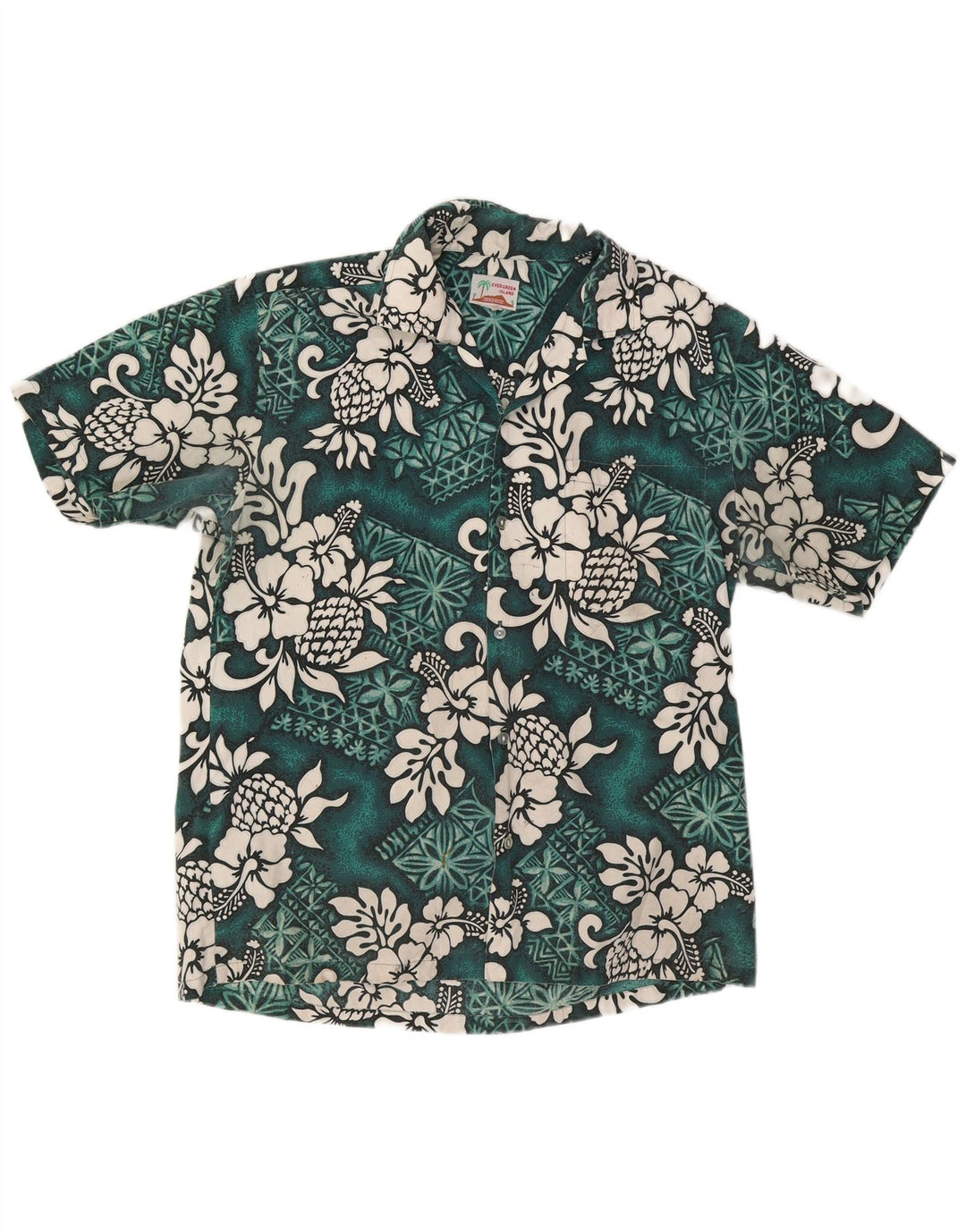 Vintage Mens Short Sleeve Shirt Large Green Floral