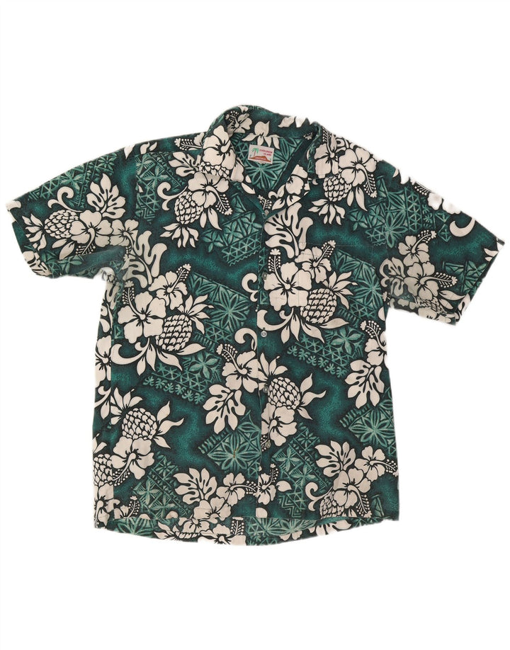 Vintage Mens Short Sleeve Shirt Large Green Floral