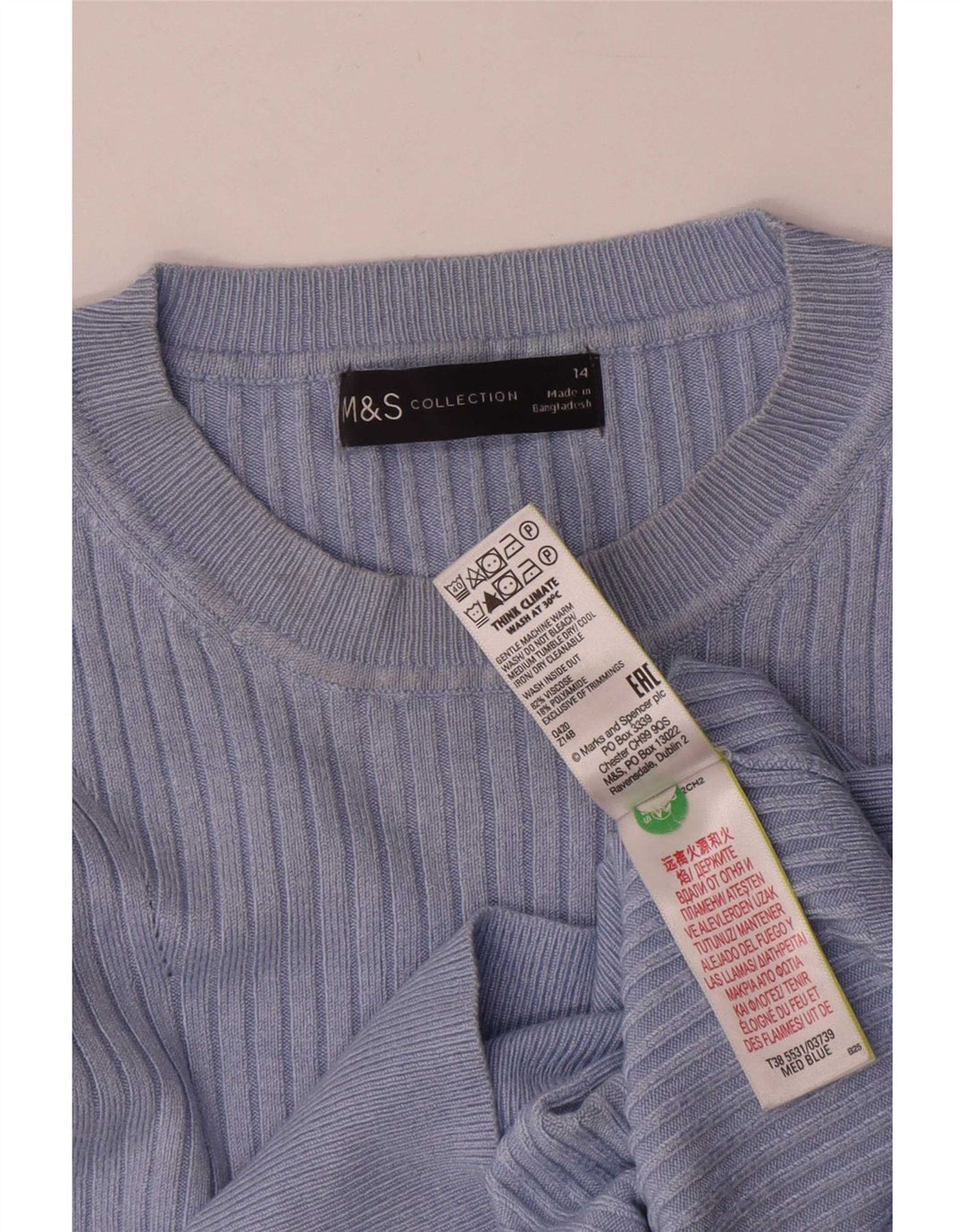 Marks & Spencer Womens Crew Neck Jumper Sweater UK 14 Large Blue Viscose