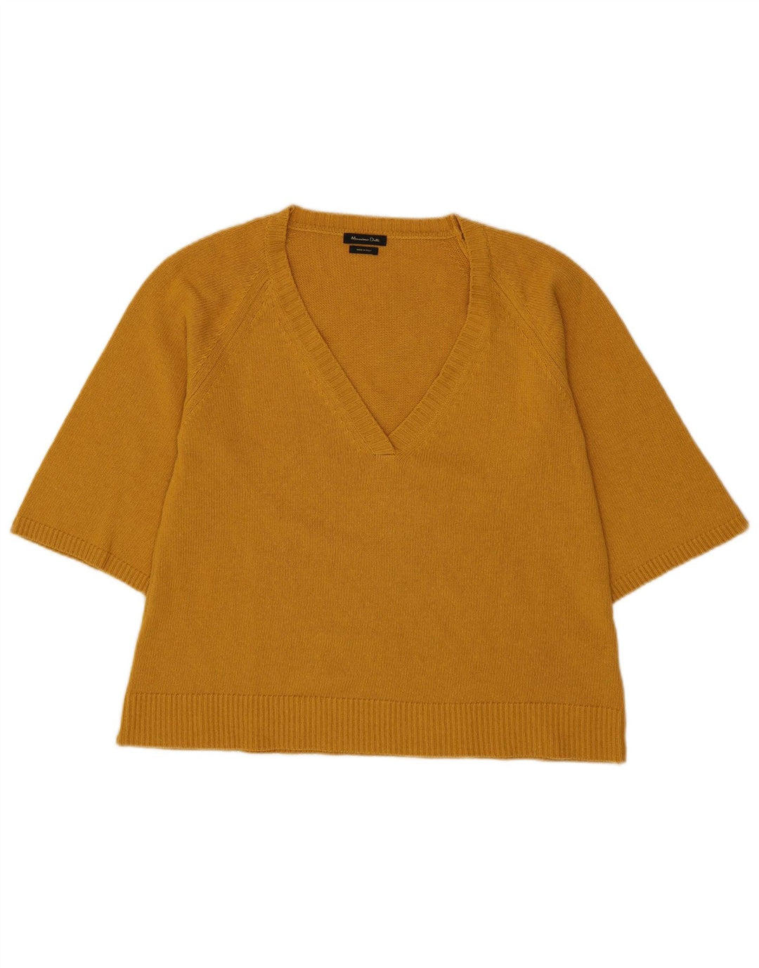Massimo Dutti Womens Short Sleeve V-Neck Jumper Sweater UK 14 Medium Yellow