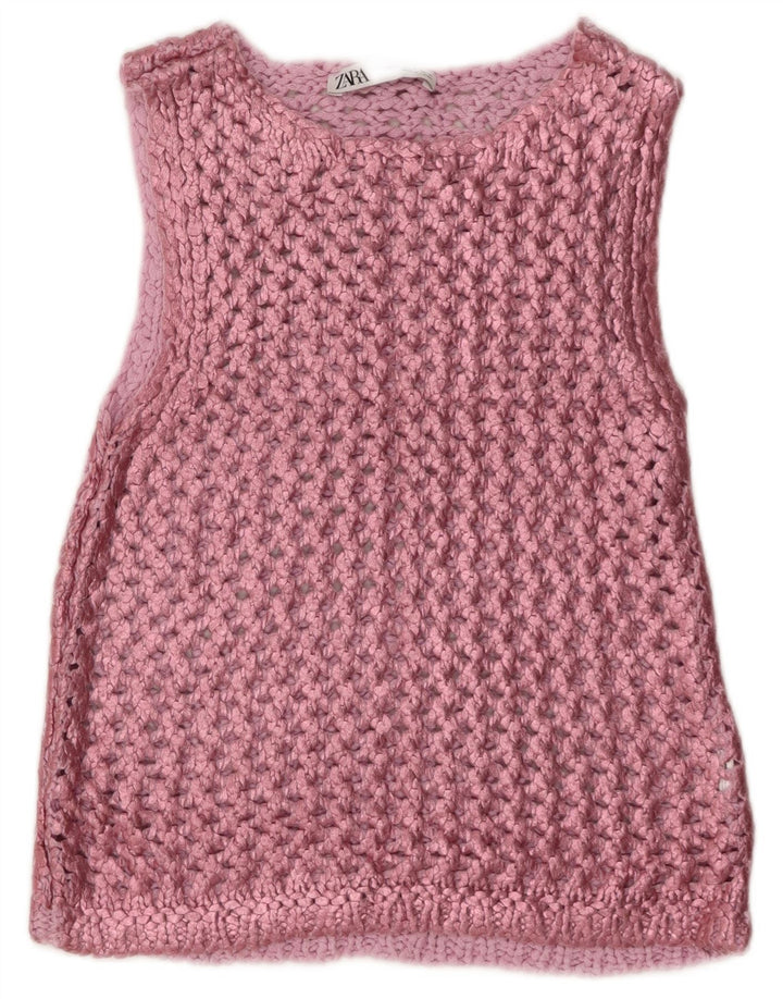 Zara Womens Sleeveless Crochet Blouse Top UK 8 Small Pink