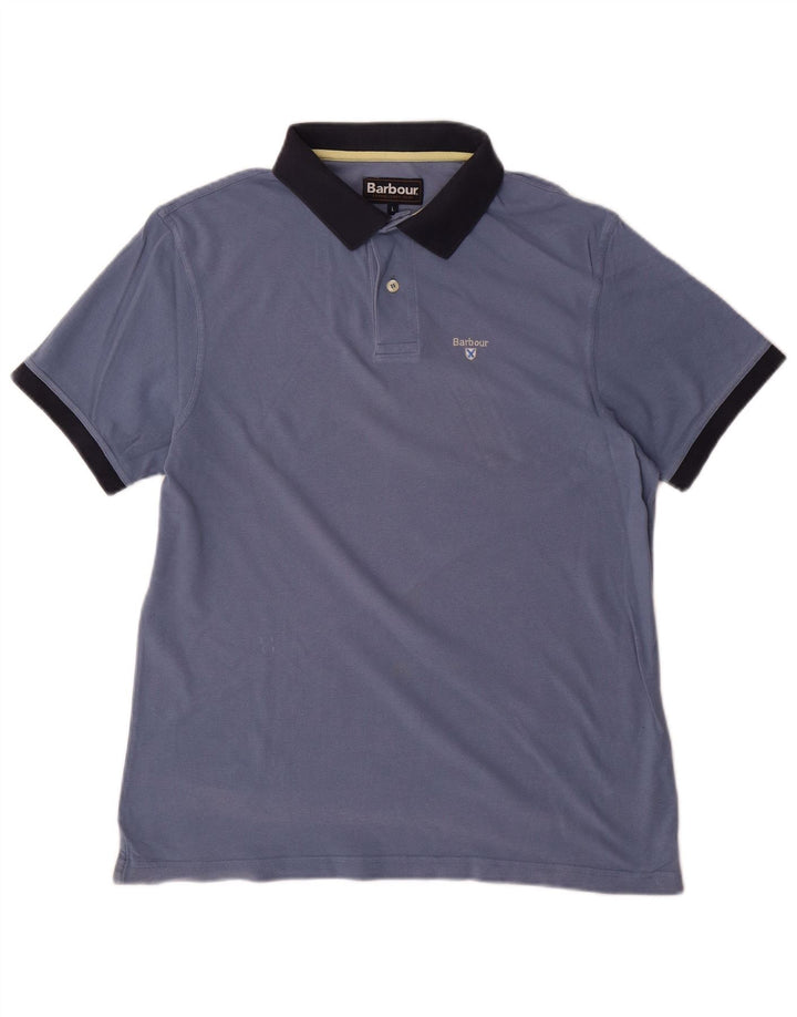 BARBOUR Mens Polo Shirt Large Blue Cotton