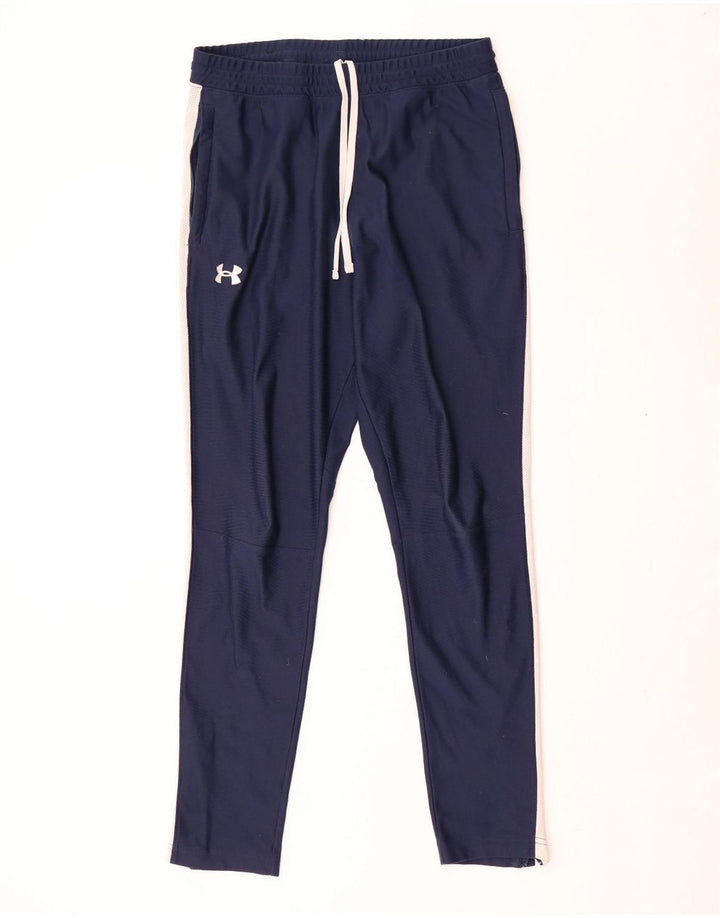 Under Armour Mens Fitted Tracksuit Trousers Medium Navy Blue Colourblock