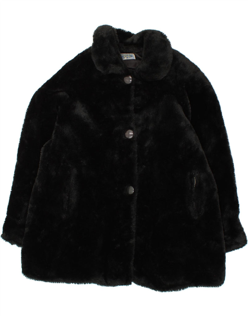 VINTAGE Womens Faux Fur Overcoat UK 18 XL Black Vintage Vintage and Second-Hand Vintage from Messina Hembry 