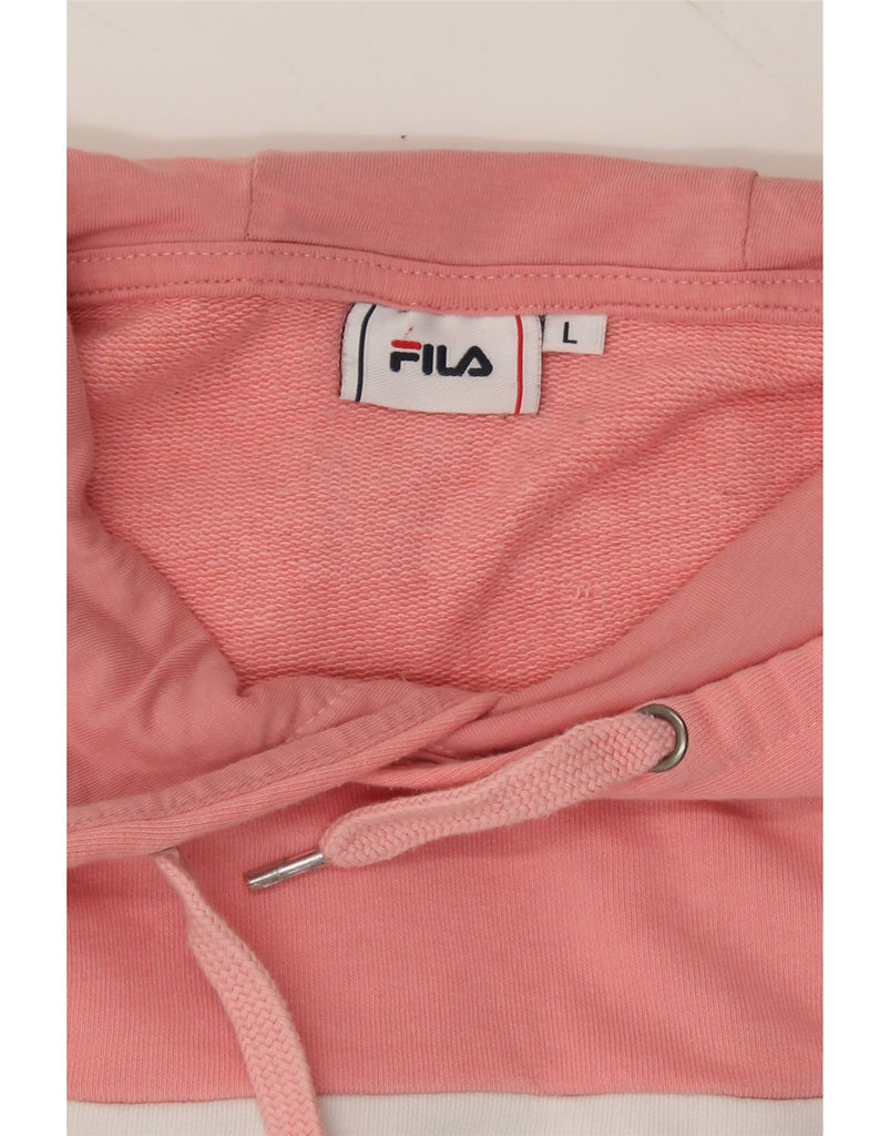 FILA Womens Graphic Hoodie Jumper UK 16 Large Pink Colourblock Cotton Vintage Fila and Second-Hand Fila from Messina Hembry 