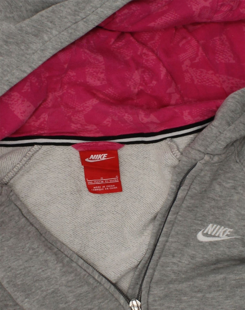 NIKE Girls Zip Hoodie Sweater 12-13 Years Large Grey Cotton | Vintage Nike | Thrift | Second-Hand Nike | Used Clothing | Messina Hembry 