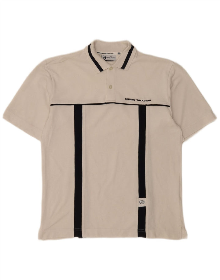Sergio Tacchini Mens Polo Shirt Small White Colourblock Cotton