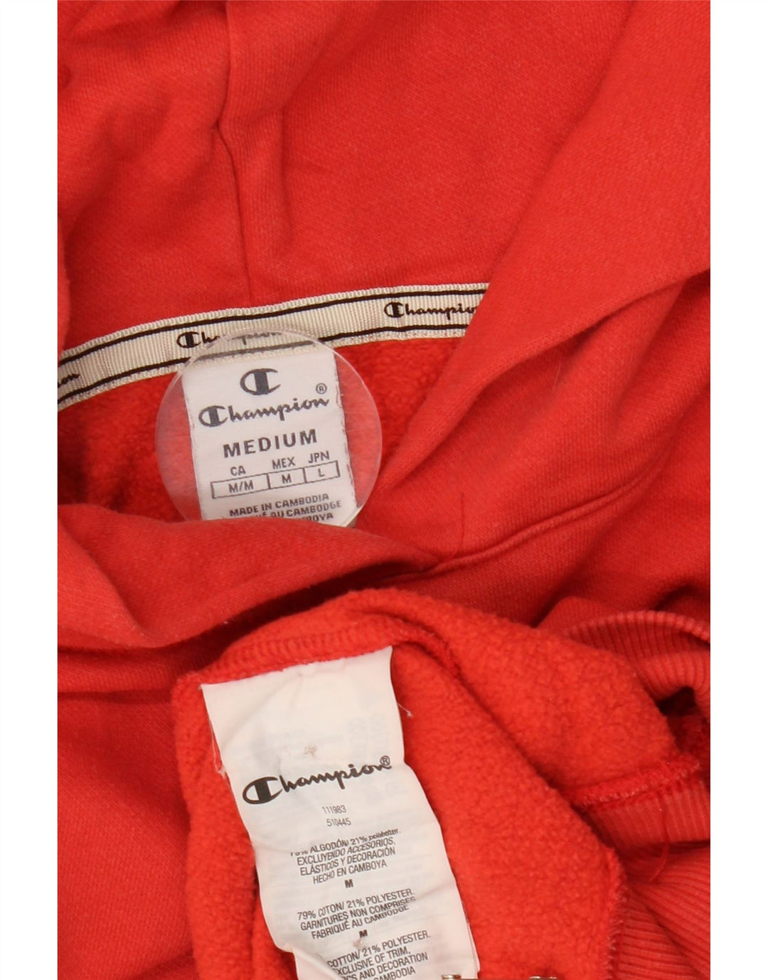 CHAMPION Womens Crop Graphic Hoodie Jumper UK 14 Medium Red Cotton