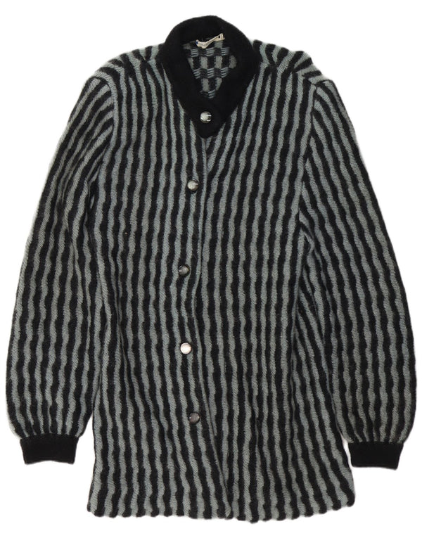 VINTAGE Womens Longline Cardigan Sweater UK 14 Medium Black Striped