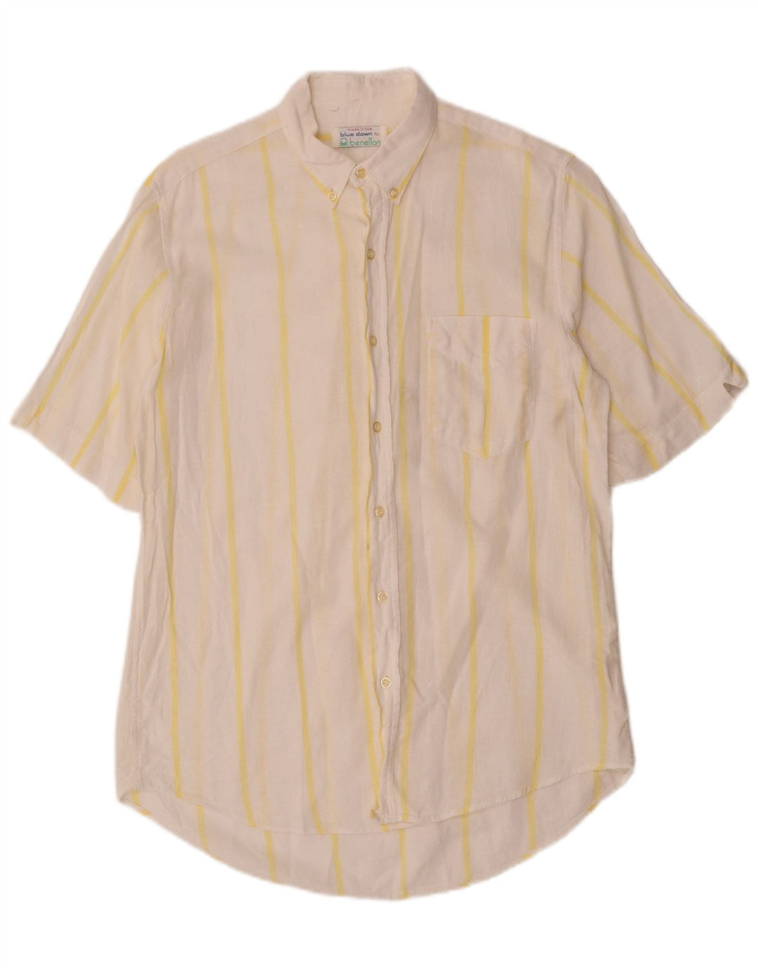BENETTON Mens Short Sleeve Shirt Medium White Striped Cotton