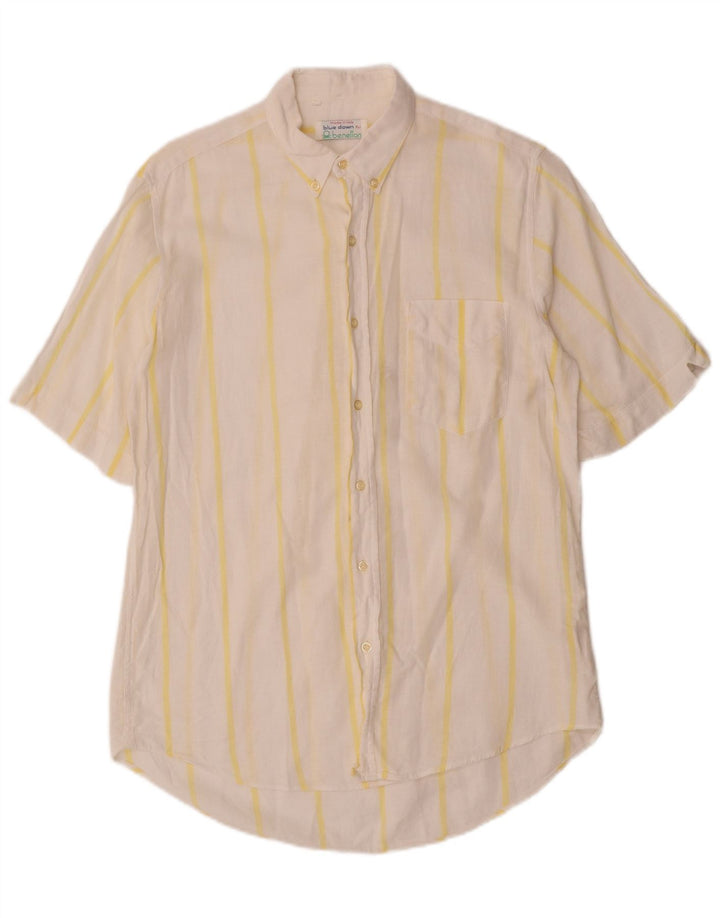 BENETTON Mens Short Sleeve Shirt Medium White Striped Cotton