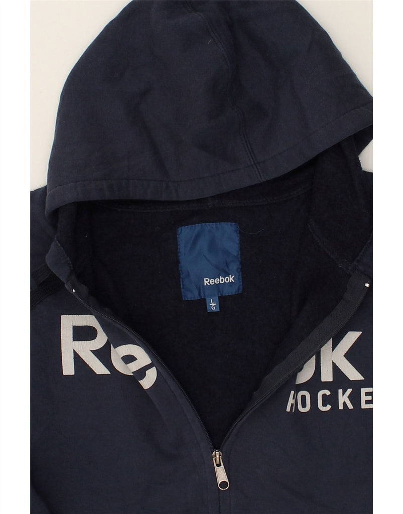 REEBOK Mens Graphic Zip Hoodie Sweater Large Navy Blue Cotton | Vintage Reebok | Thrift | Second-Hand Reebok | Used Clothing | Messina Hembry 