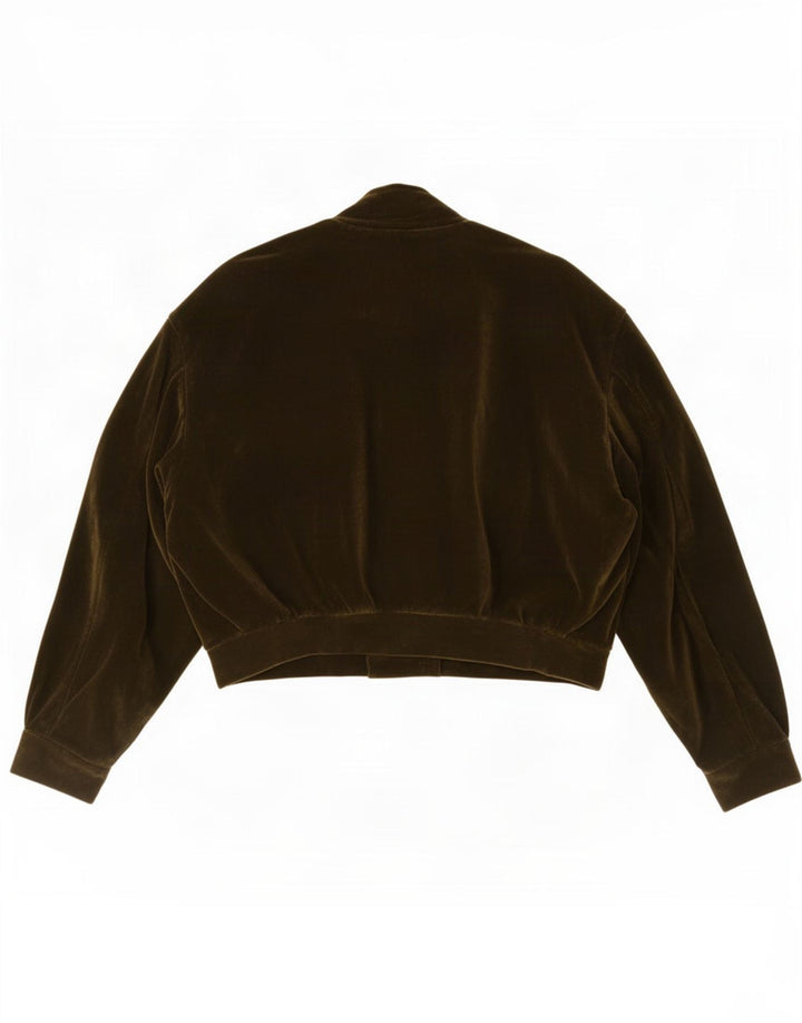 Vintage Womens Open Velvet Bomber Jacket UK 12 Medium Khaki