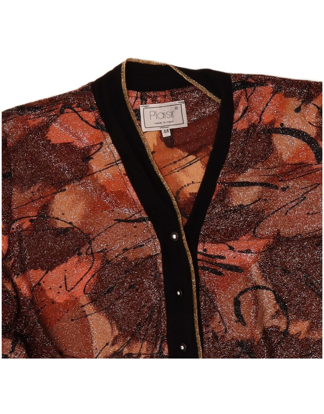 PLAISIR Womens Abstract Pattern Cardigan Sweater IT 44 Medium Brown