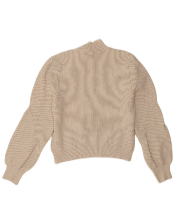 Zara Womens Crop Turtle Neck Jumper Sweater UK 14 Medium Off White Viscose