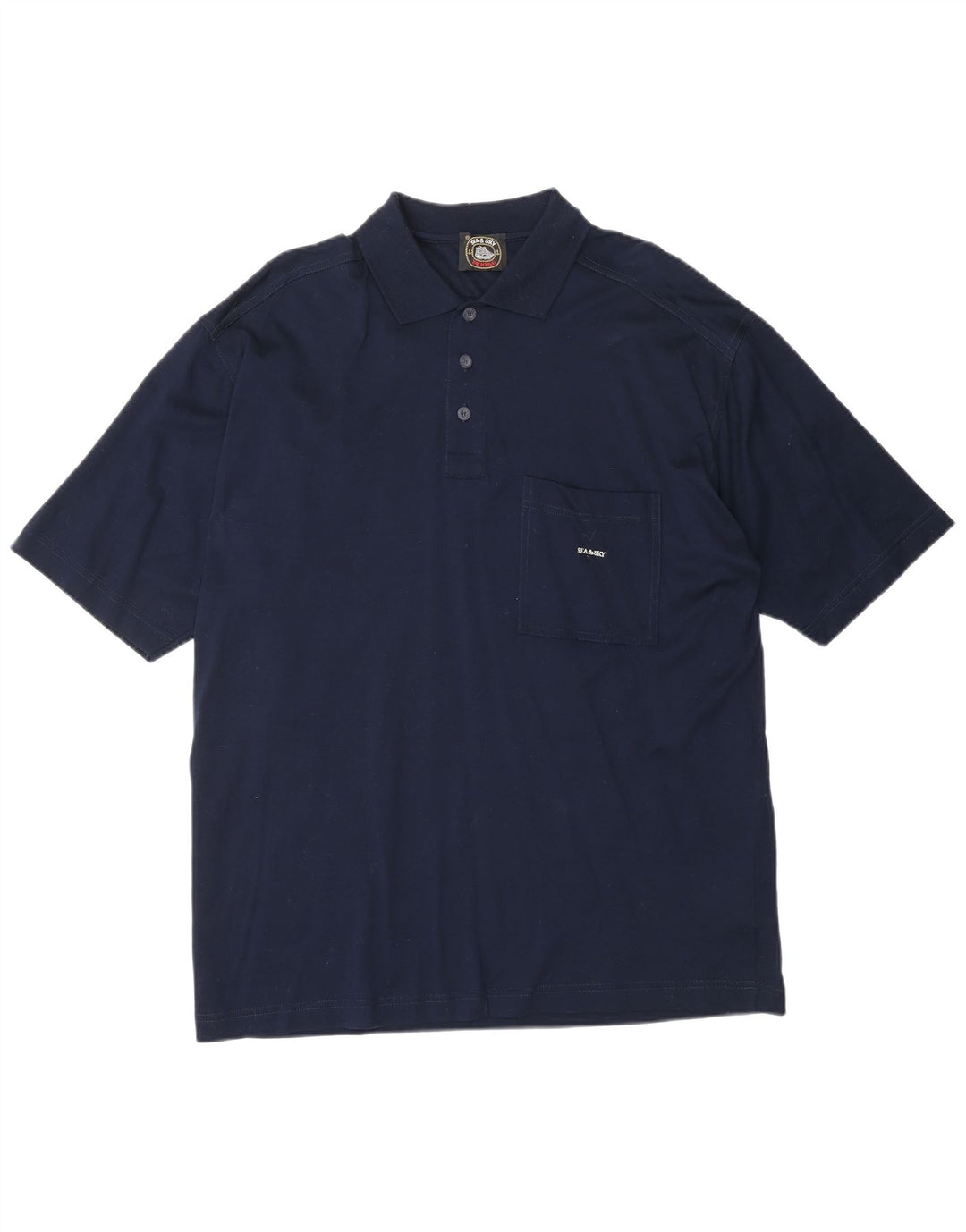 SEA & SKY Mens Polo Shirt Large Navy Blue Cotton