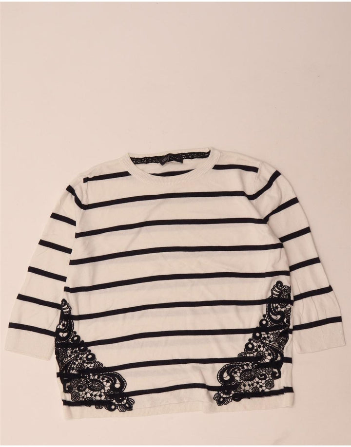 Marks & Spencer Womens Crew Neck Jumper Sweater UK 14 Medium White Striped
