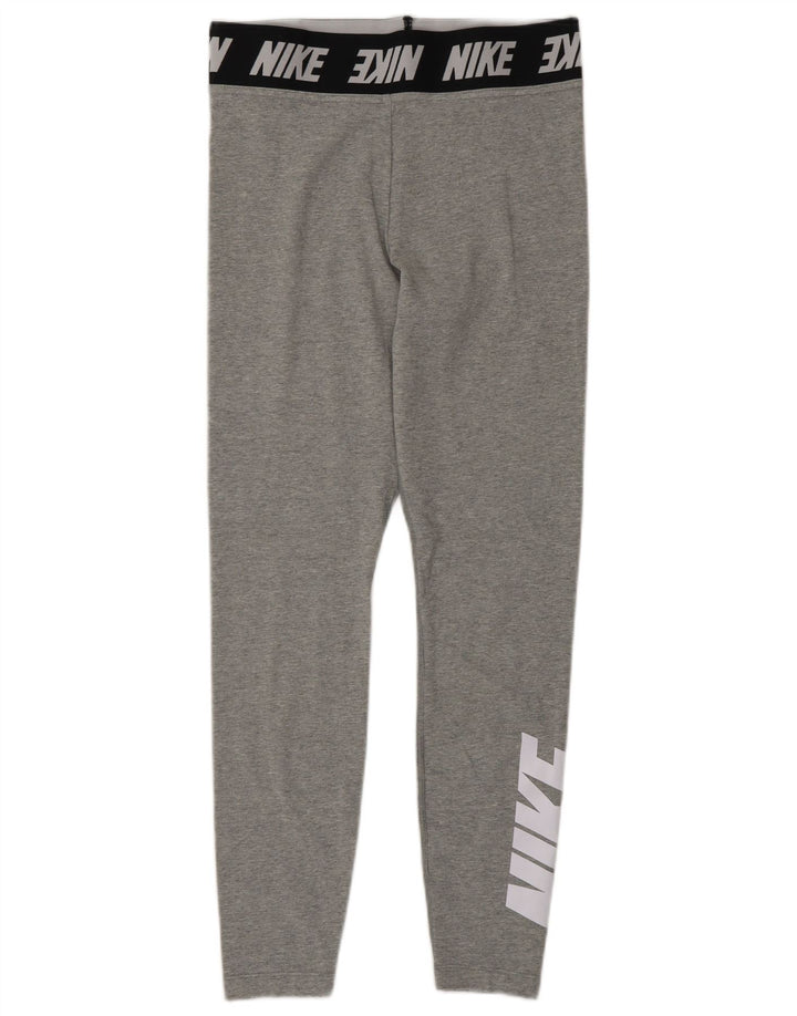 Nike Womens Graphic Leggings UK 12 Medium Grey Colourblock Cotton