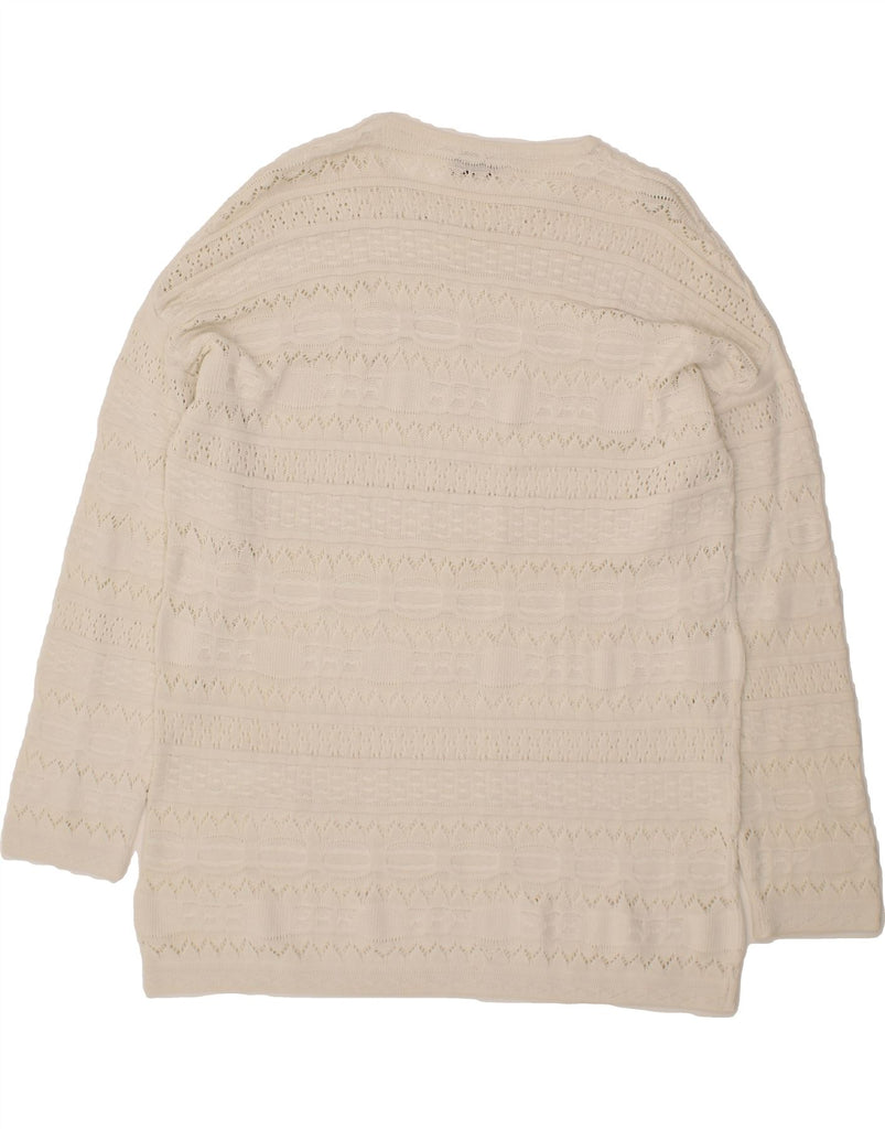 BENETTON Womens Longline Crew Neck Jumper Sweater UK 10 Small Off White Vintage Benetton and Second-Hand Benetton from Messina Hembry 