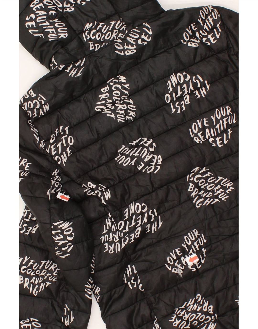 BENETTON Boys Graphic Hooded Padded Jacket 10-11 Years XL Black Polyester Vintage Benetton and Second-Hand Benetton from Messina Hembry 