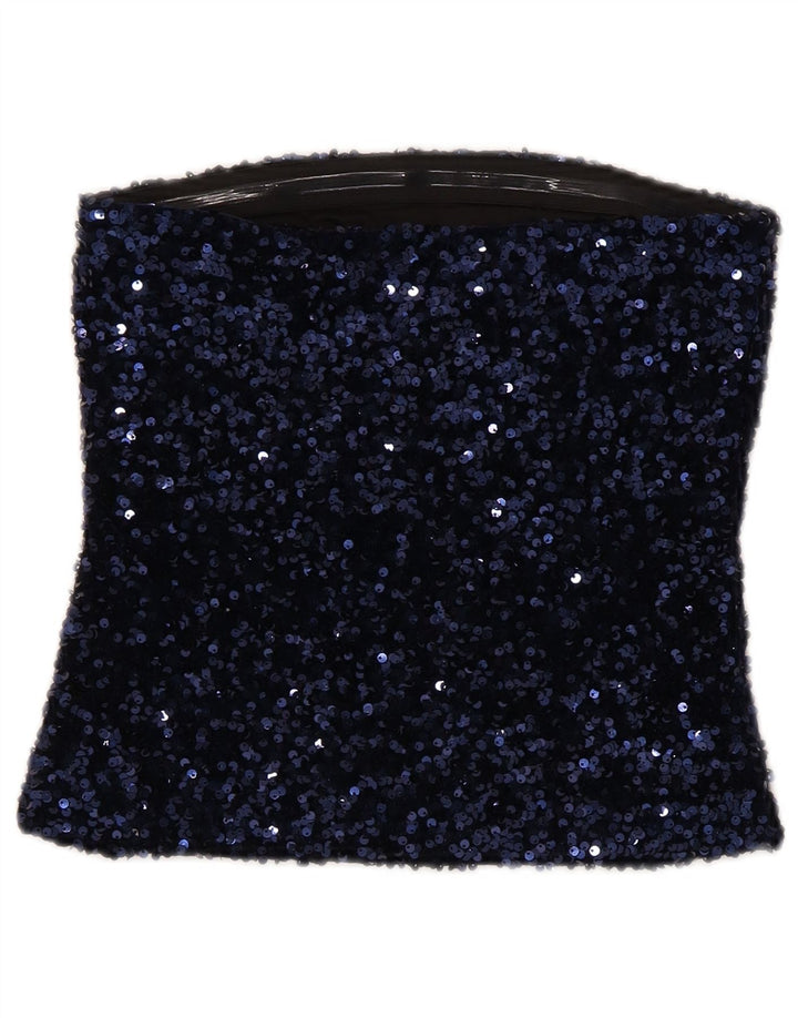 Etam Womens Crop Strapless Top UK 10 Small Navy Blue Polyester