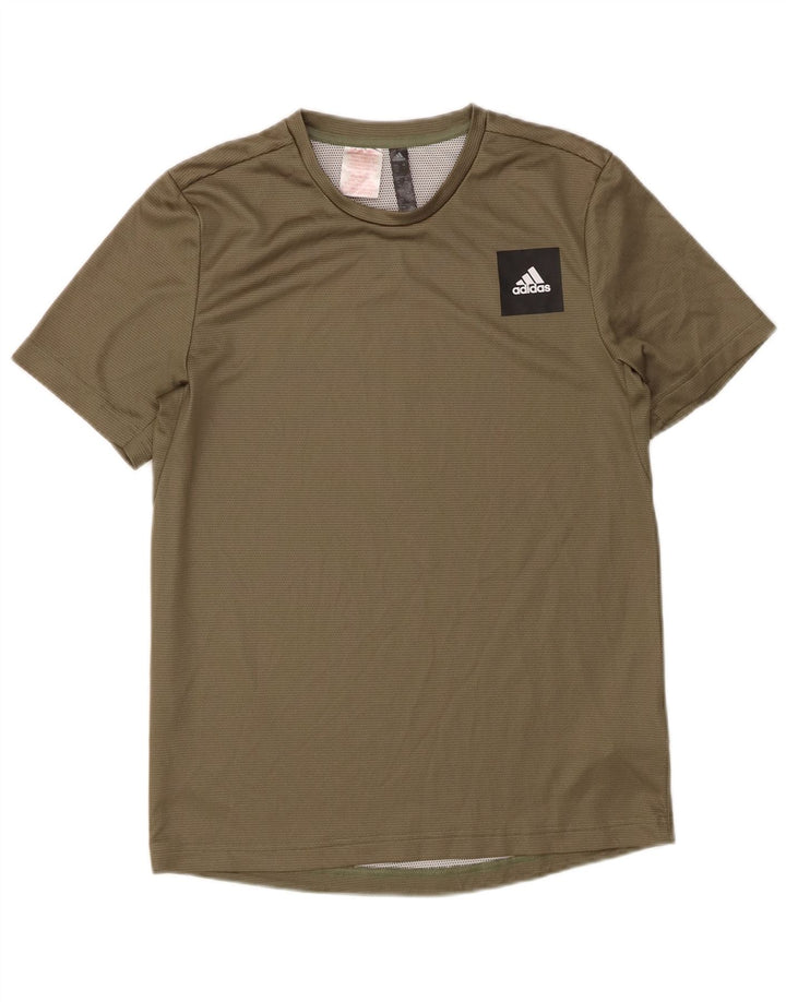 ADIDAS Boys Aeroready T-Shirt Top 13-14 Years Khaki Polyester