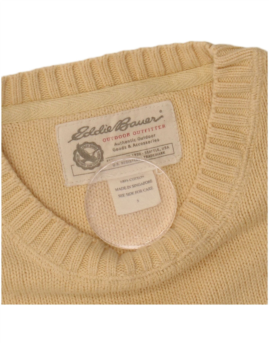 Eddie Bauer Mens Crew Neck Jumper Sweater Small Yellow Cotton