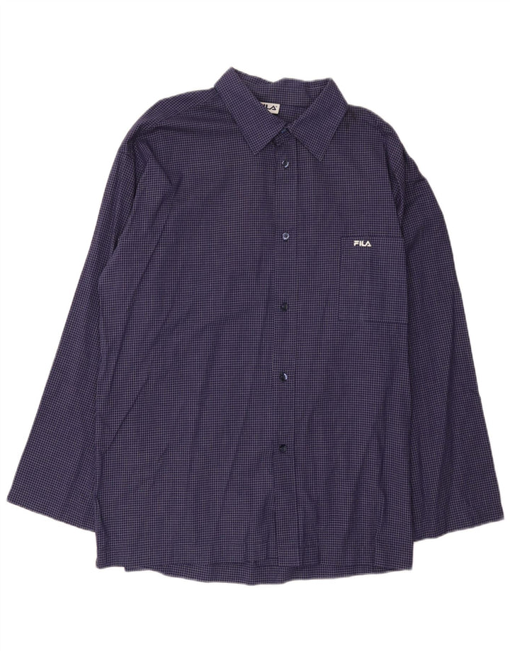 Fila Mens Shirt Large Navy Blue Gingham Cotton