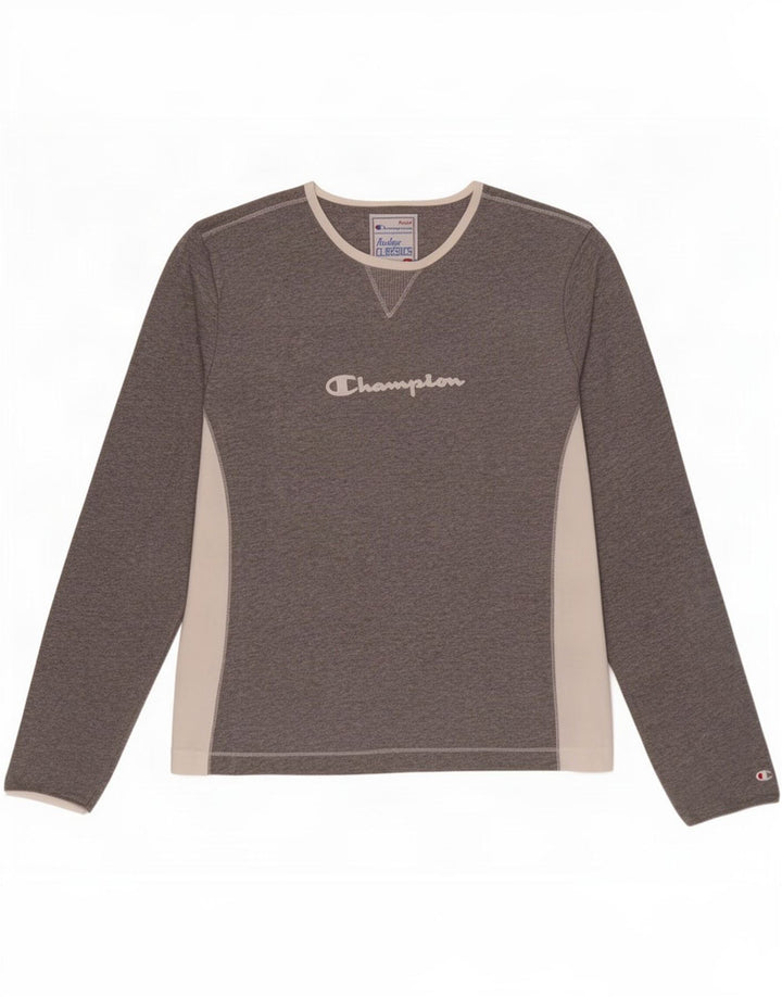 Champion Womens Heritage Classics Graphic Top Long Sleeve UK 14 Large Grey