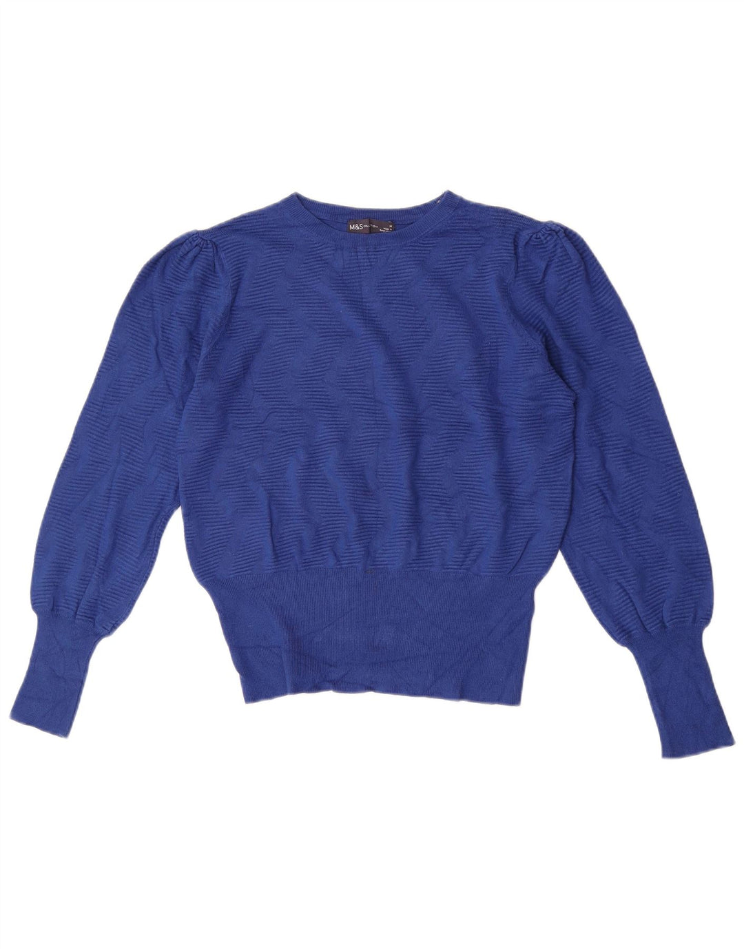 Marks & Spencer Womens Crew Neck Jumper Sweater UK 14 Medium Blue Geometric