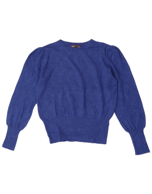 Marks & Spencer Womens Crew Neck Jumper Sweater UK 14 Medium Blue Geometric