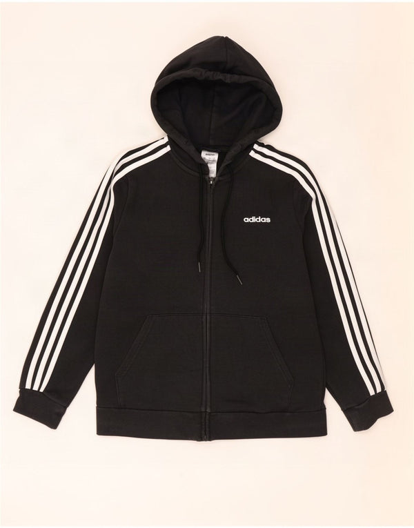 Adidas Womens Zip Hoodie Sweater UK 16/18 Large Black Cotton