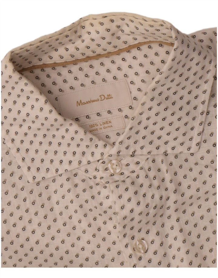 Massimo Dutti Mens Shirt Medium White Spotted Linen