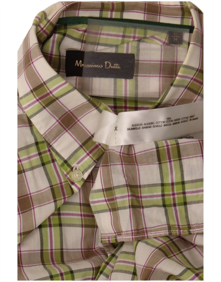 Massimo Dutti Mens Shirt Medium Green Check Cotton